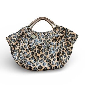 Stuart Weitzman Leopard Print Leather Hobo Bag Y2K Slouchy Shoulder Purse